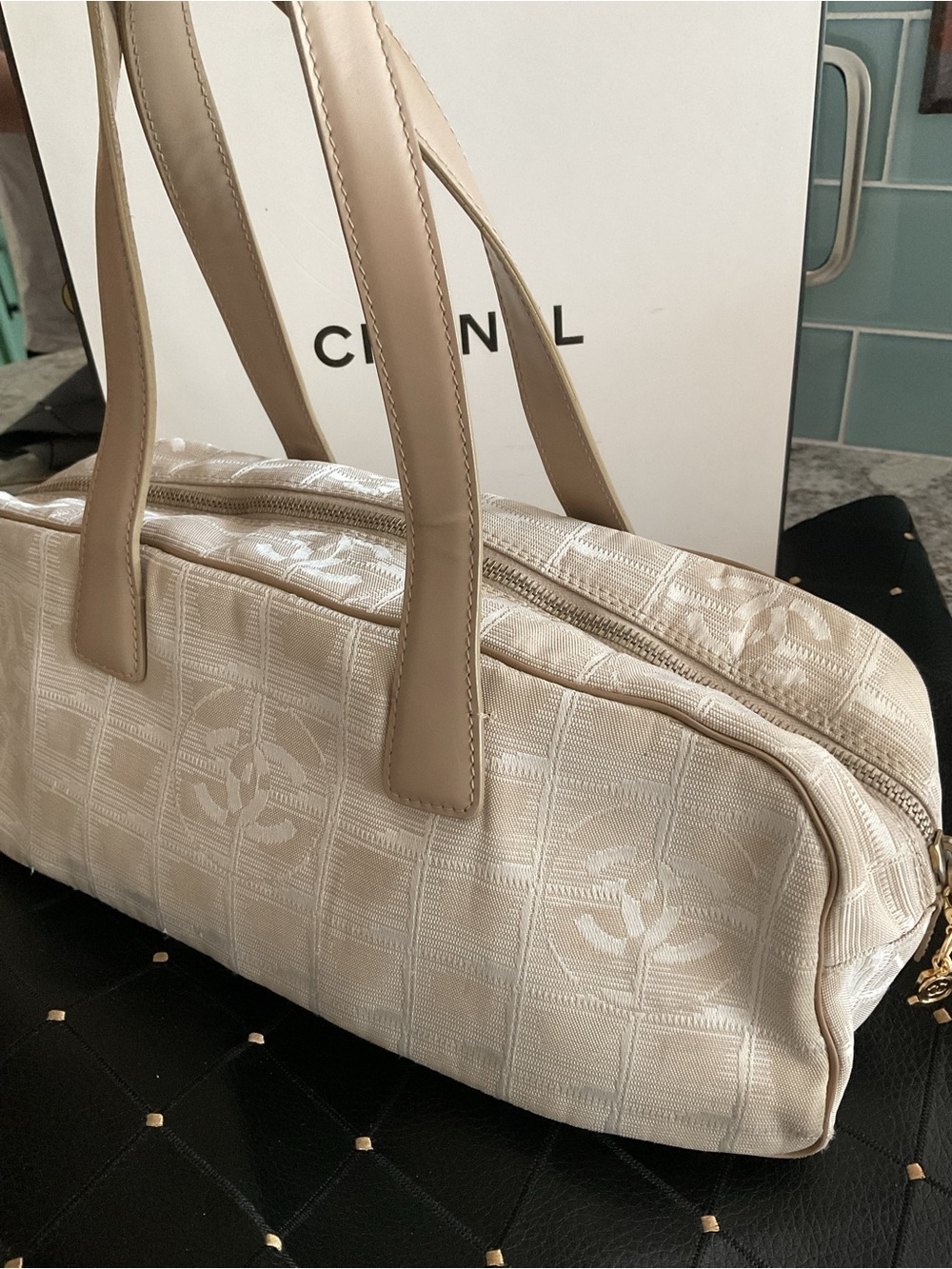 CHANEL 2003 TRAVEL LINE BEIGE BOWLER BAG